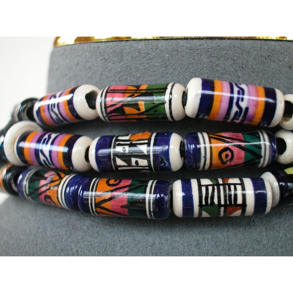 TWO Colorful Hand-Painted Ceramic Bead Necklace #1 IS 32" & #2 IS 26"